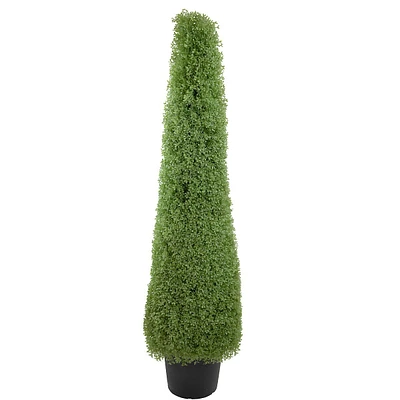 5' Artificial Boxwood Cone Topiary Tree With Round Pot, Unlit