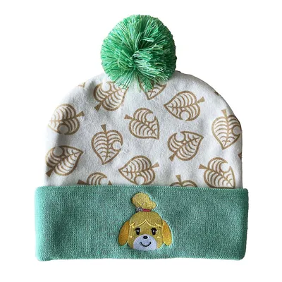 Animal Crossing Isabelle Leaf Collage Pom Beanie