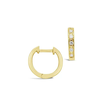 14k Gold Textured Diamond Huggie Hoop Earrings