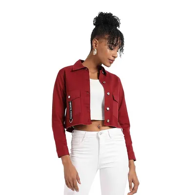 Women's Cropped Jacket With Flap Pocket