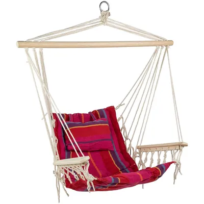 37" Pink And Red Striped Outdoor Hammock Chair With Pillow
