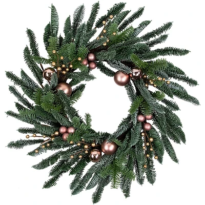 Rose Gold Ball Ornaments Artificial Christmas Wreath, 28-inch, Unlit