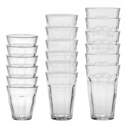 Duralex Picardie Clear 18 Piece Glass Tumblers Set Assorted Sizes