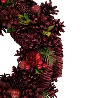 Red Pinecone, Berry And Ornament Christmas Wreath, 13.5-inch, Unlit