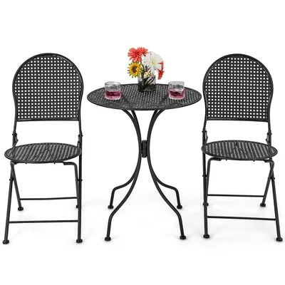 3pcs Patio Bistro Set Outdoor Conversation Furniture Table & Folding Chair