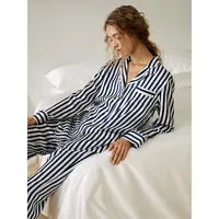 Button-up Full Length Striped Pajama Set For Women