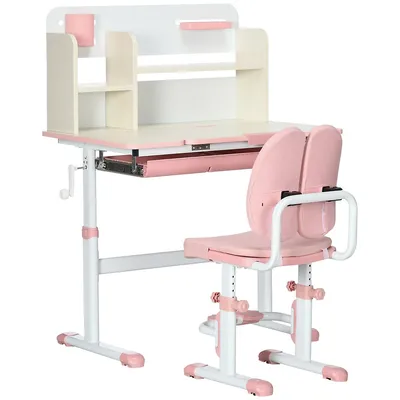 Kids Desk And Chair Set W/ Adaptive Seat Back Footrests Pink