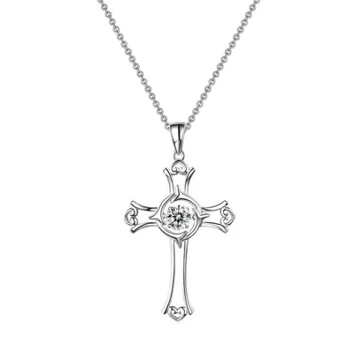 Sterling Silver 18" Dancing Stone Cross Pendant Necklace