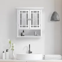 Teamson Home Wooden Bathroom Cabinet Wall Mounted Glass Mosaic Doors White