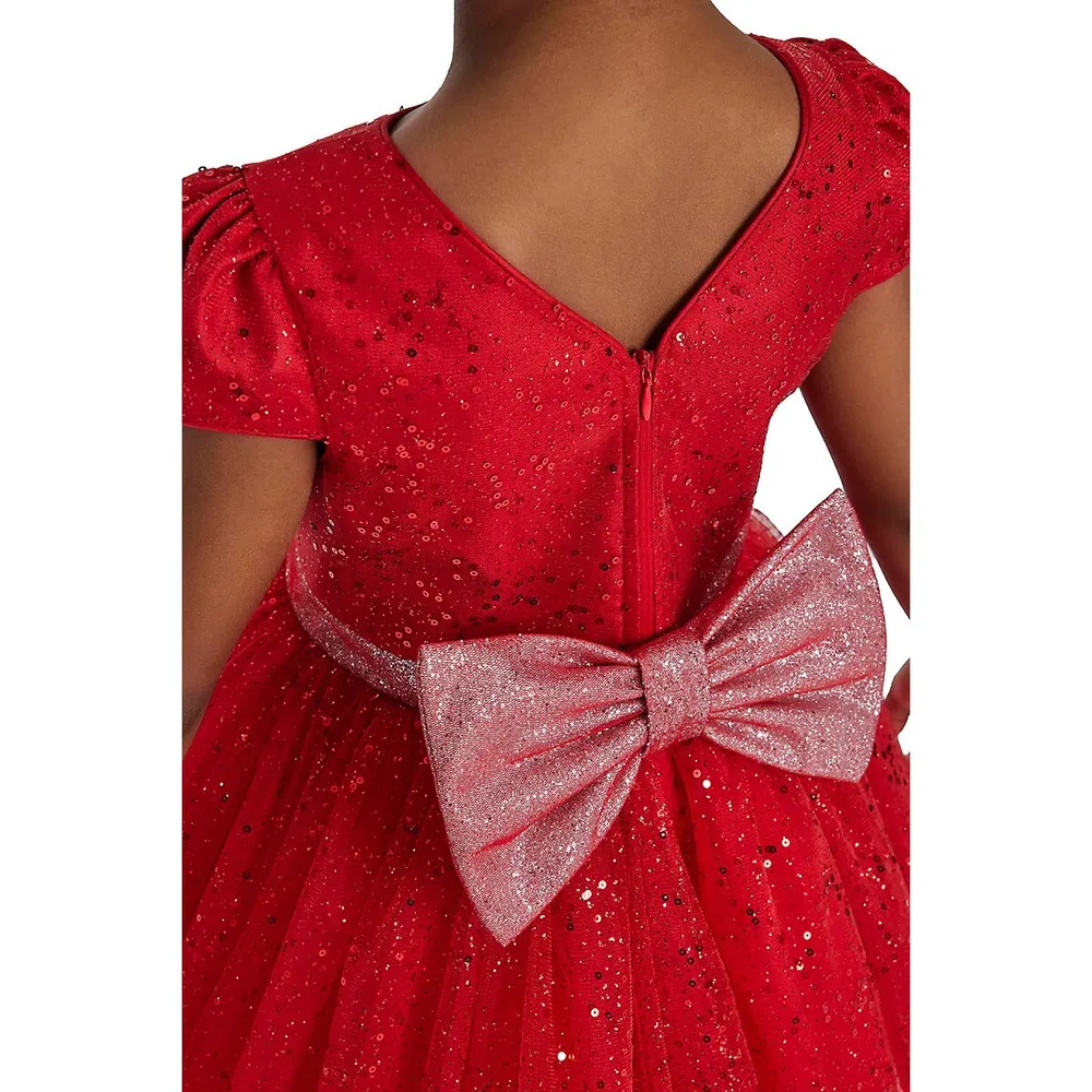 Red Glitter Holiday Dress For Girls