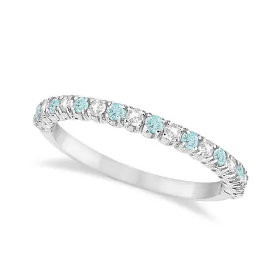 Aquamarine And Diamond Wedding Band Anniversary Ring 14k White Gold (0.50ct)