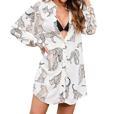 Women's Kelsie Leopard Print Button Front Shirt Dress