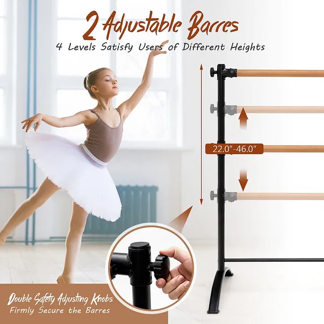 Costway 4ft Portable Ballet Barre Freestanding Dance Bar Adjustable Height  Kids Adults