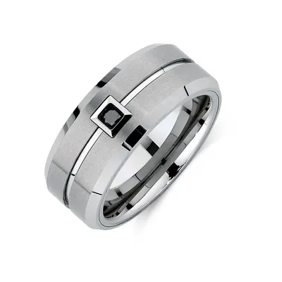Ring With Enhanced Black Diamond In Grey Sapphire Tungsten