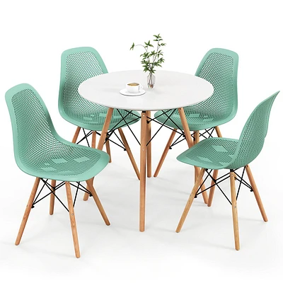 5 Pcs Dining Table Set For 4 Persons Modern Round & Chairs With Wood Leg