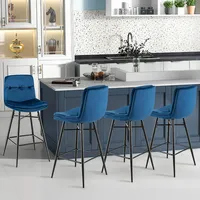 Set Of 2 Velvet Bar Stools Height Kitchen Dining Chairs With Metal Legs Blue/grey