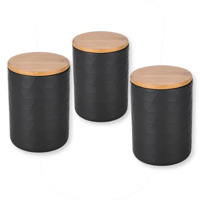 Set Of 3 Airtight Ceramic Storage Jars With Bamboo Lid, Large