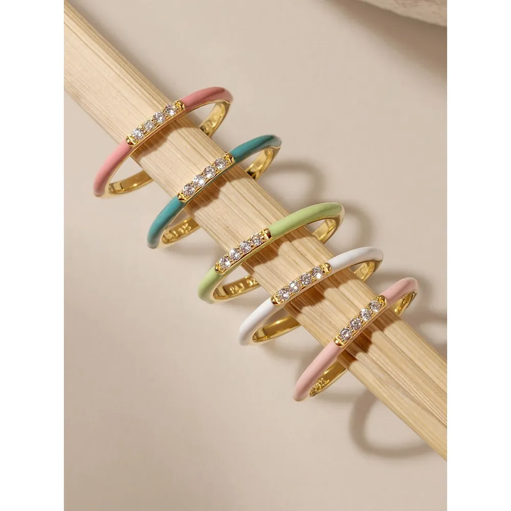 18k Goldplated Sterling Silver Enamel Slim Stackable Ring With Fine Cubic Zirconia