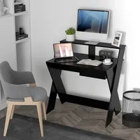 Computer Desk Study Writing Table Small Space W/ Drawer & Monitor Stand Black