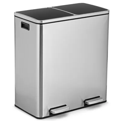 16 Gallon Dual Step Trash Can Recycling Stainless Steel Double Bucket Pedal Bin