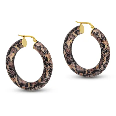 18kt Gold Plated Round With Python Enamel Hoop Earring