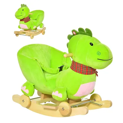 Kids Interactive 2-in-1 Plush Ride-on Stroller Rocking Dinosaur With Nursery Song Rocking Horse