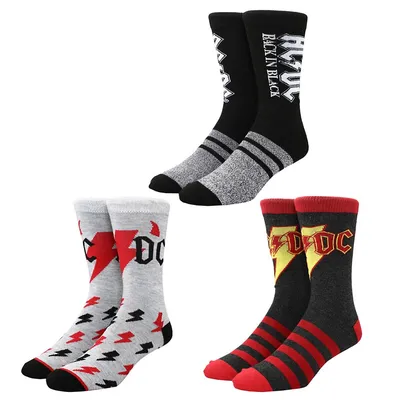 Acdc Back In Black 3 Pack Crew Socks Gift Set