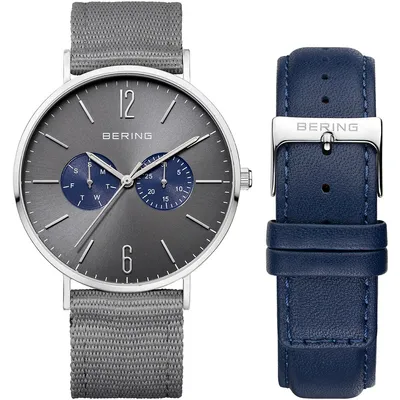 Men's Classic Stainless Steel Watch In Silver/blue