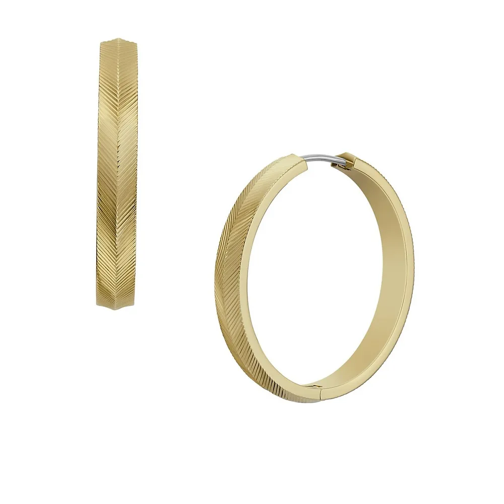 Women's Harlow Linear Texture Gold-tone Stainless Steel Hoop Earrings