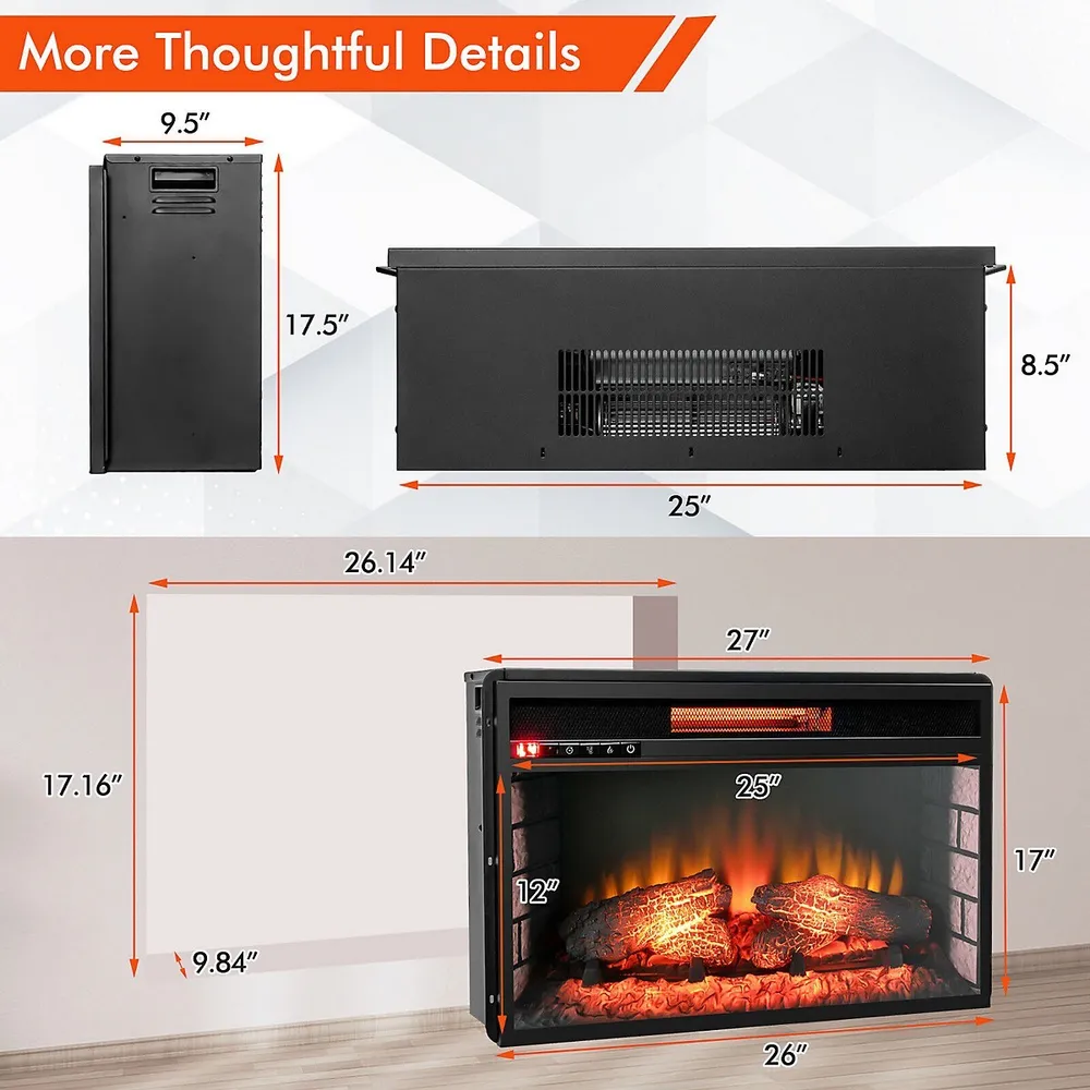 Costway 26'' Infrared Quartz Electric Fireplace Insert Log Flame Heater W/  Remote Control | Upper Canada Mall