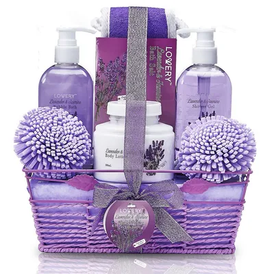 Home Spa Gift Baskets - Lavender & Jasmine Home Spa - 8pc Set