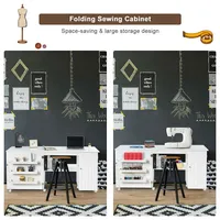 Folding Sewing Table Shelves Storage Cabinet Craft Cart with