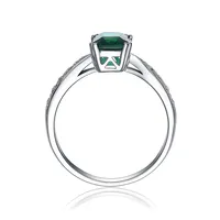 Sterling Silver White Gold Plating With Emerald Cubic Zirconia French Pave Ring