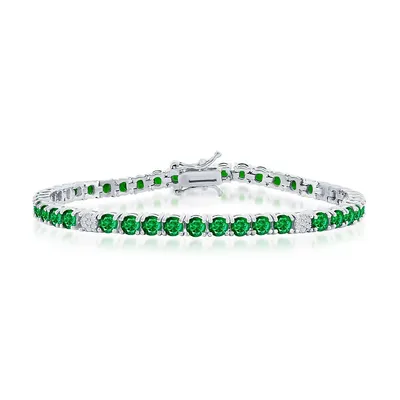 Sterling Silver Round Spinel Cz Tennis Bracelet (green, Blue, Or Red)