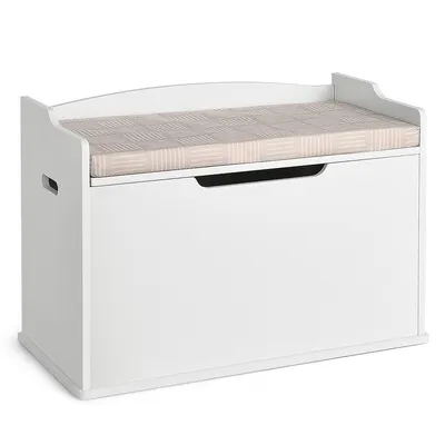 Wooden Toy Box Kids Storage Chest Lift Top Bench Seat W/ Cushion & Safety Hinge