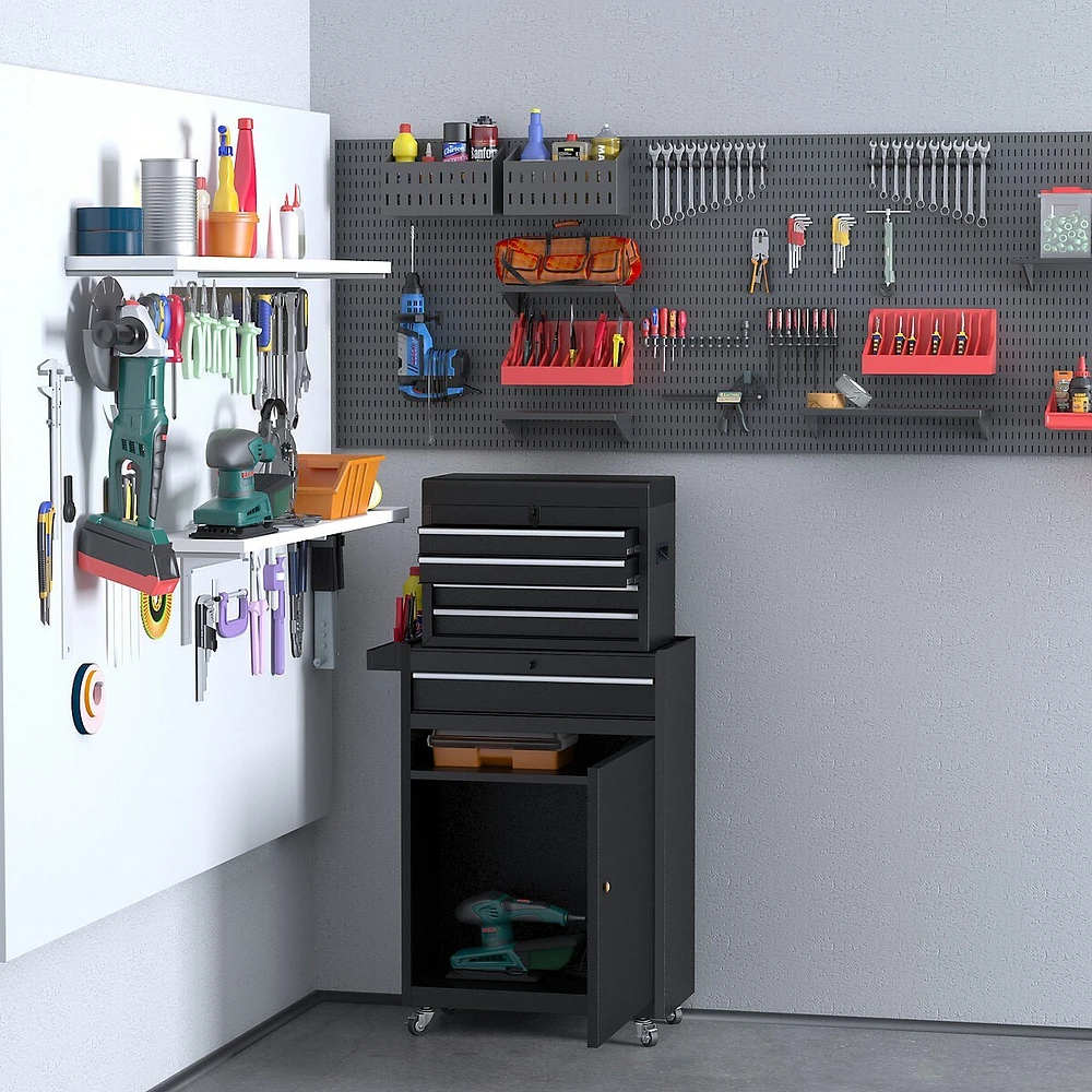 Rolling Tool Chest With 5 Drawers And Pegboard