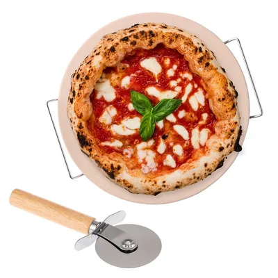 Pizza Stone Set With Wheel And Support, 15" Diameter
