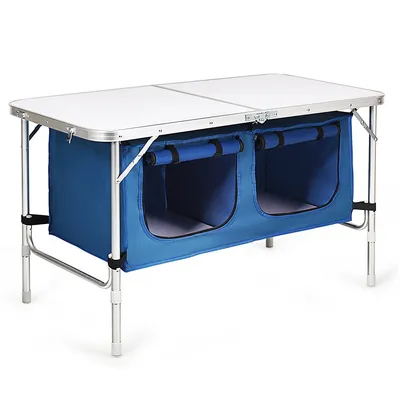 Adjustable Camping Table Aluminum W/ Storage Organizer