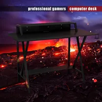 Costway Gaming Desk All-in-one Professional Gamer Desk Cup Headphone Holder Power Strip