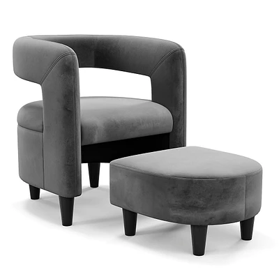 Comfy Accent Armchair With Footrest Upholstered Velvet Barrel Chair & Ottoman Set