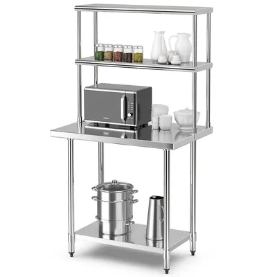 Stainless Steel Table With Overshelves Work Table With Shelf