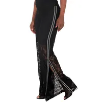 Curvy Womens Athletic Stripe Snap Button Black Lace Palazzo Pants