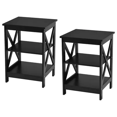 2pcs 3-tier Nightstand End Table Storage Display Shelf Living Room Furni Black