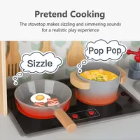 Wooden Play Kitchen Set - Pretend Cooking Playset With Lights And Sounds; Toy Oven, Stove, Sink, Microwave, Accessories; 3 Years +