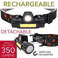 Swivel Headlamp With Headband, Detachable, Rechargeable, 350 Lumens