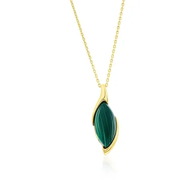 Sterling Silver Marquise Malachite Pendant Necklace - Gold Plated