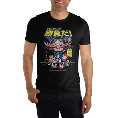 Sonic The Hedgehog Characters Action Kanji Black T-shirt