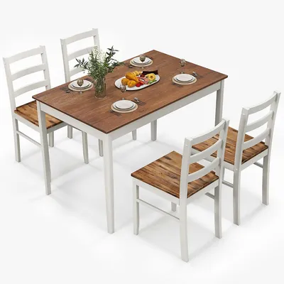 5-piece Dining Set Solid Wood Kitchen Furniture With Rectangular Table & 4 Chairs