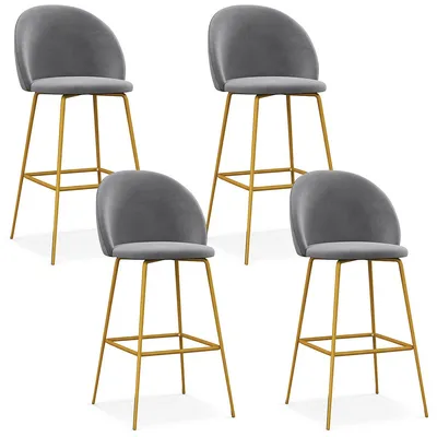 Set Of 4 Bar Stools 29" Velvet Upholstered Bar Height Chairs With Padded Seats