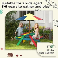 Kids Picnic Table Bench Set With Removable Umbrella